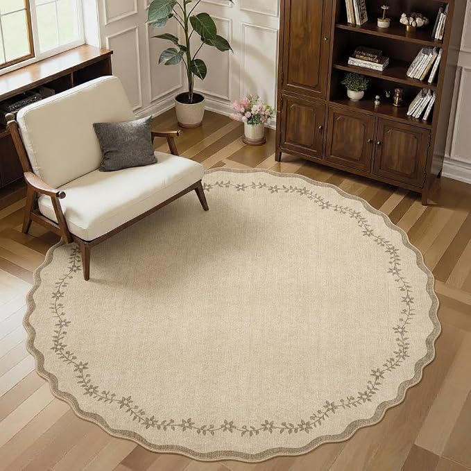 GarveeHome Round Area Rug 5ft Scalloped Washable Circle Rug - Image 3