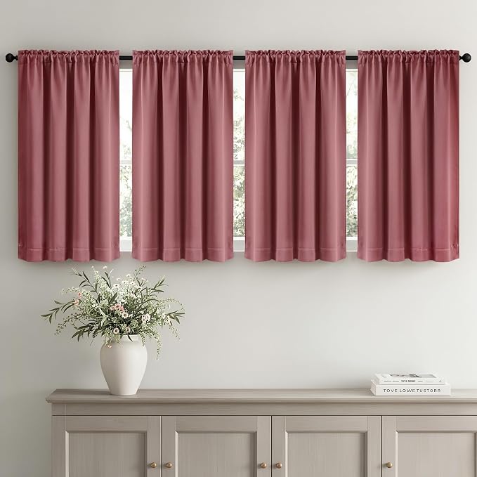 MIULEE Set of 4 Dusty Rose 45 Inch Short Blackout Kitchen Window Curtains | - Image 2