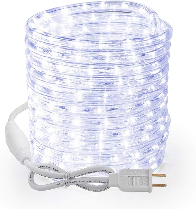 Brizled Rope Lights, 51ft 612 LED Christmas Rope Lights, 120V Plugin Christmas Tube Light Connectable, Waterproof Cool White Indoor Outdoor Tube Light Flexible for Holiday Garden Yard Corridor Patio