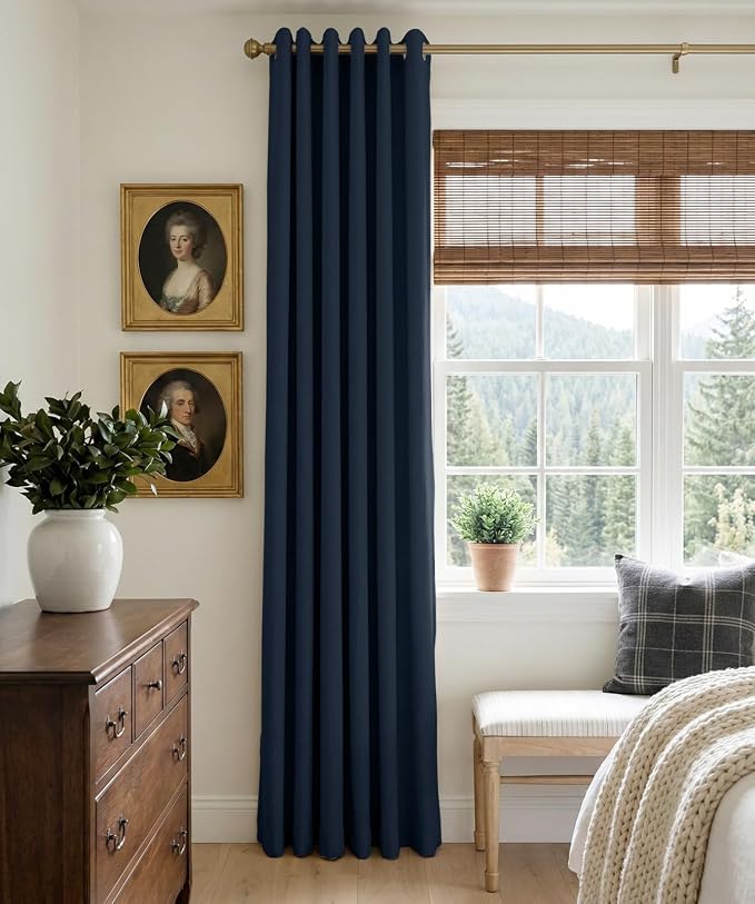 100% Blackout Linen Textured Curtains 72 Inch Long, Midnight Blue | 100% - Image 2
