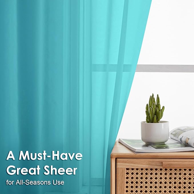 Turquoise Sheer Curtains 72 Inches Long 2 Panels - Image 2