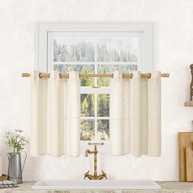 Short Window Linen Curtains 36 Inch Length 2 Panels, 34 x 36 Inch | Beige by LAMIT