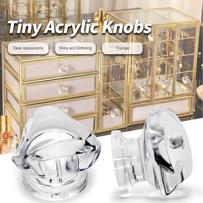 MroMax 6pcs Tiny Pull Handle Triangle Acrylic Mini Knob 19mm Diameter Clear Shiny Knob Cute Decoration for Jewelry Box, Gift Case and Makeup Box