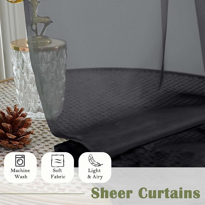 Black Sheer Curtains 108 Inches Long 2 Panels Set, Extra Wide Airy Voile Sheer - Image 7