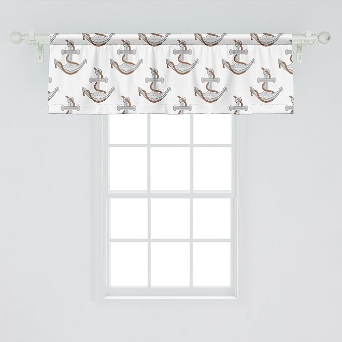 Ambesonne Vintage Nautical Tattoo Window Valance Pack of 2, Repetitive Anchor and Motif Maritime Pattern, Rod Pocket Curtain Valances for Kitchen Bedroom, 54" X 18", Pale Cinnamon Pale Grey