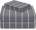 LuxClub 4 PC Queen Size Sheet Set Bed Sheets, Breathable Luxury Deep Pockets 16" Wrinkle Free Cooling Sheets Machine Washable Hotel Bedding (Queen, Striped Light Grey)