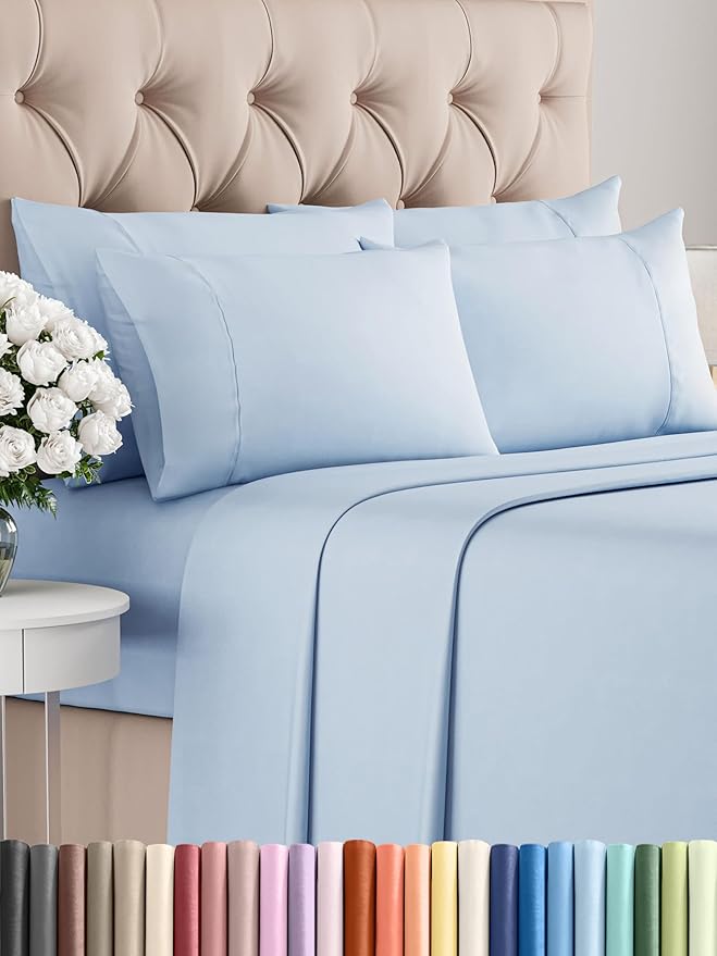 Queen 6 Piece Sheet Set - Comfy Breathable & Cooling - Ultra-Soft Hotel Luxury Bedding Set with 8-16 Inch Deep Pockets - 1 Flat & 1 Fitted Sheet & 4 Pillowcases - Wrinkle Free & Easy Care - Sky Blue