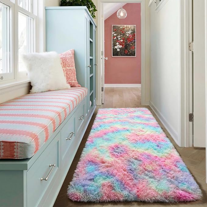 Rainbow Runner Rugs for Girls Bedroom Living Room, 2x6 Fluffy Soft Area Rug | - Image 7