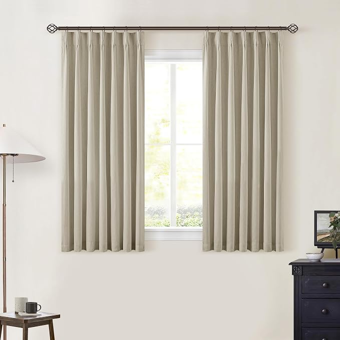 Burlywood Birch Pleated 100% Blackout Linen 45 Inch Curtains - Image 7