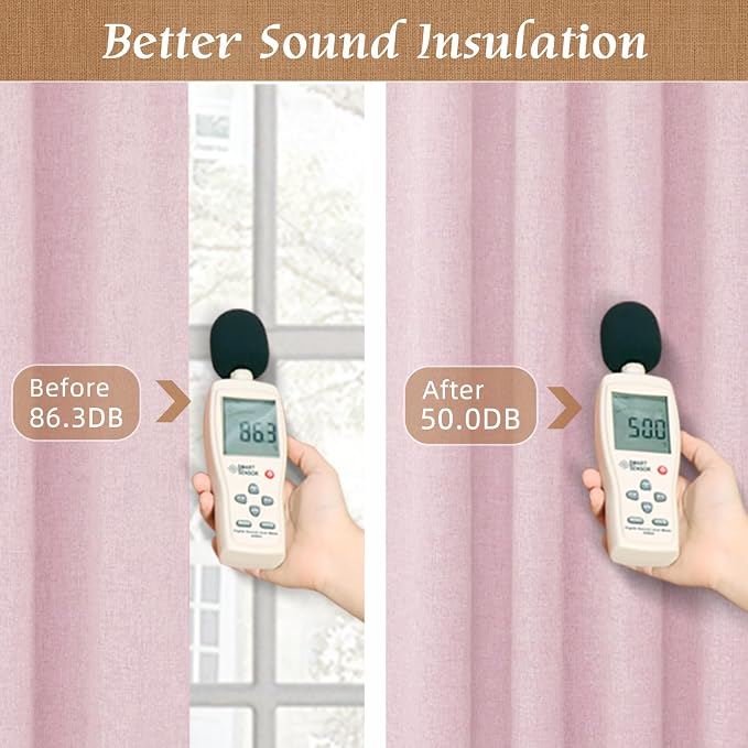 Pink Linen 100% Blackout Window Curtains 45 Inch - Image 5