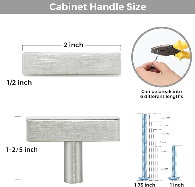 10 Pack Silver Cabinet Knobs - Sqaure Bar Cabinet Pulls Brushed Nickel Knobs for Kitchen Cabinet Drawer Stainless Steel Dresser Knobs for Cabinet Hardware 2in Length Single Hole