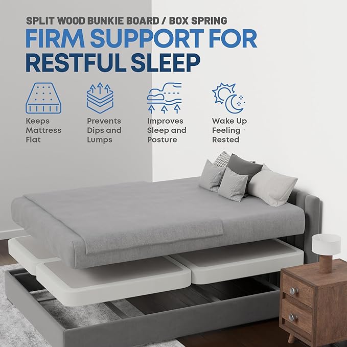 Greaton, Box Spring Bed Base Queen Size, 4-Inch Wood Mattress Foundation – Amish Made in USA – Quiet Noise Free, 4-Pieces Under Mattress-Support BoxSpring, Fully Assembled, White