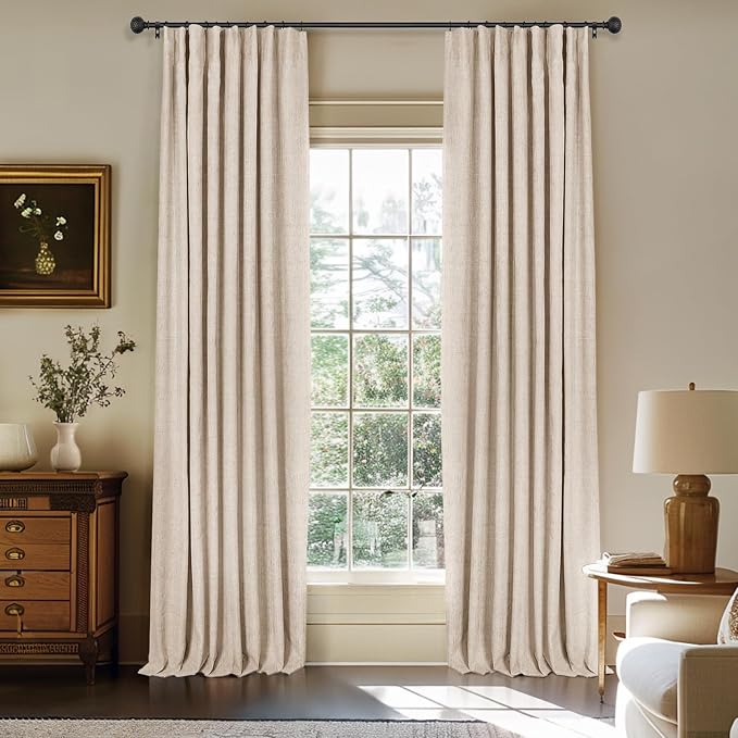 100% Blackout Curtains for Bedroom Oatmeal Linen Look Curtains 63 Inch Long | by INOVADAY