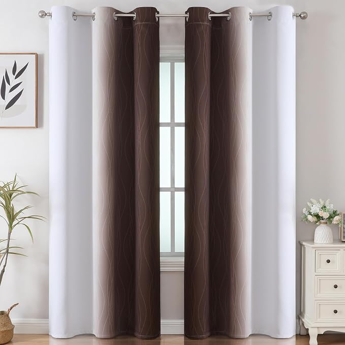 Brown and Greyish White Blackout Curtains 42Wx84L 2 Panels | Ombre Curtains - Image 2