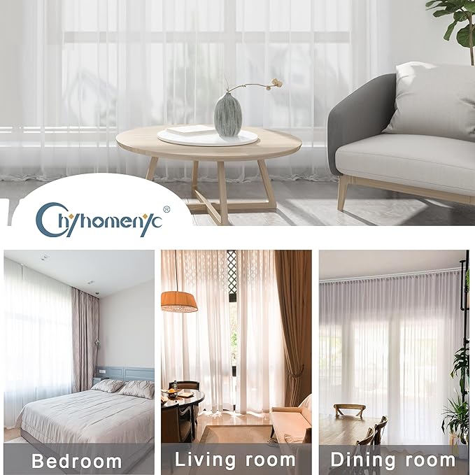 Chyhomenyc Extra Long Sheer Curtains 120 Inch, 2 Panels, Ivory | Light Filtering - Image 4