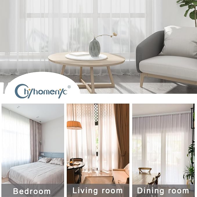 Chyhomenyc White Sheer Curtains 30 inch Length 2 Panels | Light Filtering - Image 7