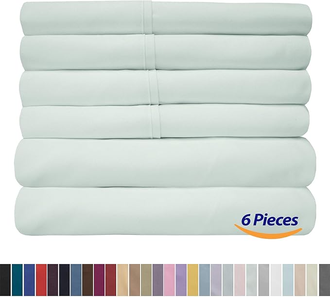 Sweet Home Collection 6 Piece 1500 Supreme Collection Brushed Microfiber Deep Pocket Sheet Set-2 Extra Pillow Cases, Great Value, Split King, Mint