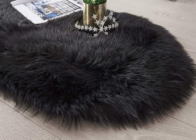 SERISSA 2x6 Fluffy Black Faux Fur Area Rug - Image 5