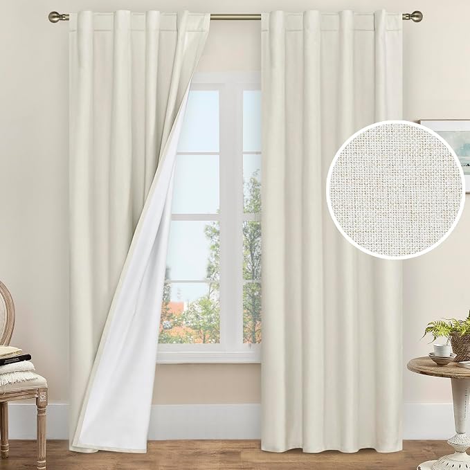 Ivory 100% Blackout Polyester Curtains 84 Inches Long, Polyester Living Room by LAMIT
