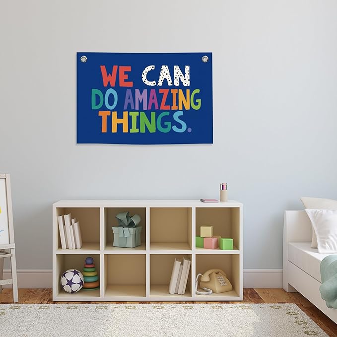 We Can Do Amazing Things Kids Banner Canvas, Classroom Blue Toddler Room Decor, Inspirational Hanging Flag Sign, Nursery Wall Tapestry Art for Playroom School Counseling Office Boy 20x30in