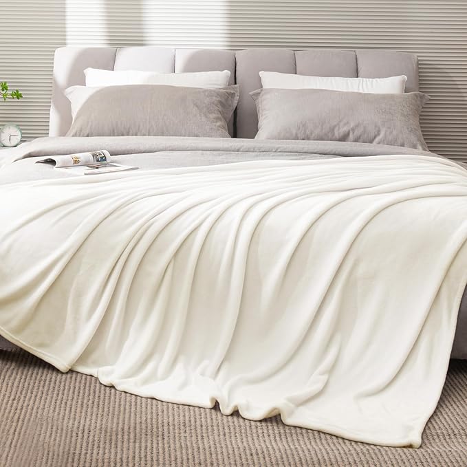 BEDELITE Fleece Blanket Soft Plush Queen Size Bed Blanket Cream 90"x90" | Ultra by BEDELITE