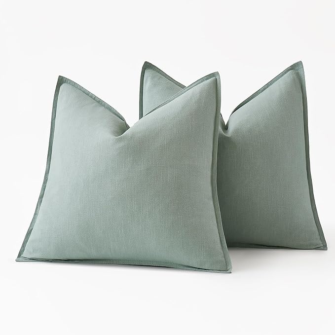MIULEE Decorative Linen Euro Sham Pillow Covers 24x24 Aqua Green | Boho - Image 6