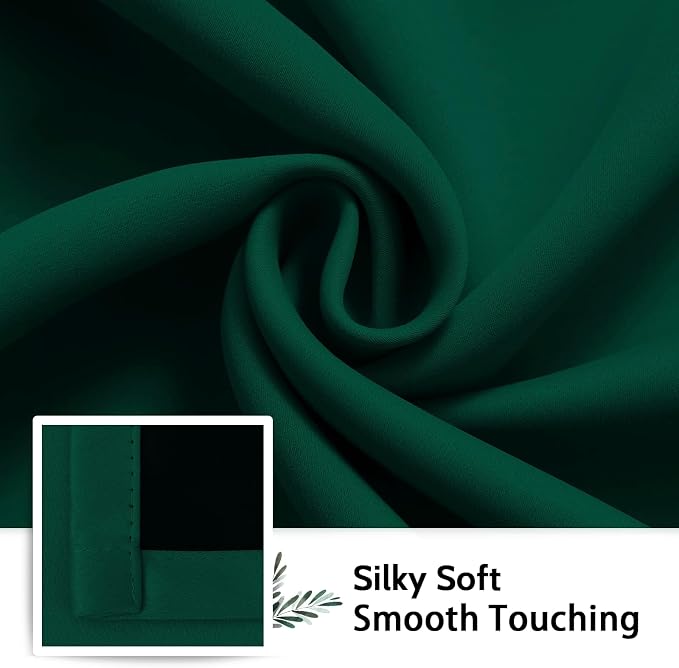 SimpleHome Dark Green 100% Blackout Curtains Room Darkening Living Room 45 | - Image 7