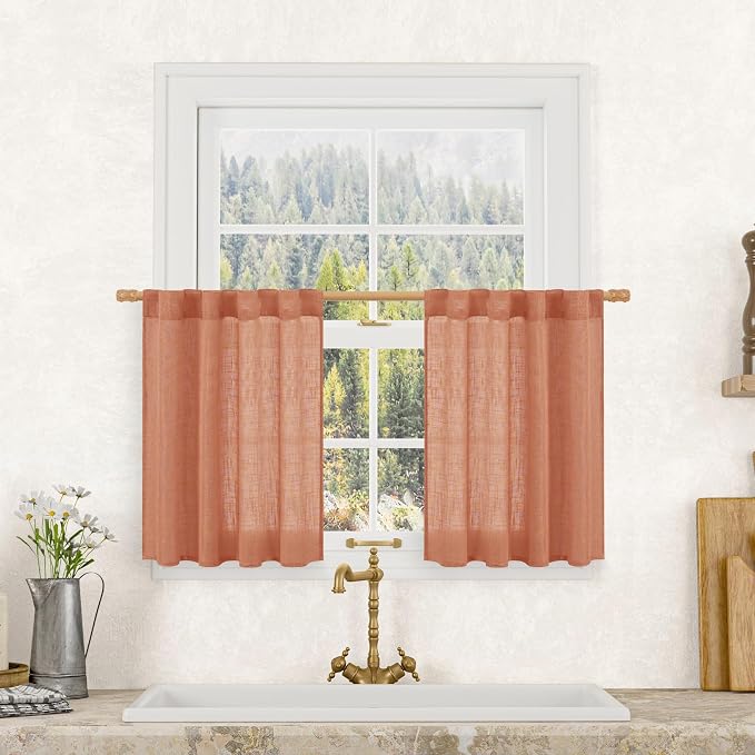 Terracotta Linen Curtains 24 Inch Length by LAMIT