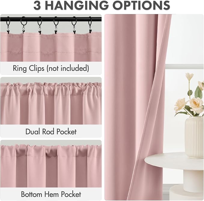MIULEE 4 Panel Set Short Bedroom Blackout Curtains 54 Inch Long Light Pink | - Image 2
