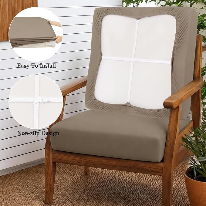 HEBE Stretch Patio Cushion Covers Set 12pcs, Waterproof Outdoor Couch Covers - Image 4