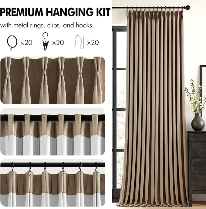 MIULEE Cafe Brown Pinch Pleated 100% Blackout Linen Curtains 40x96 Inches | - Image 8