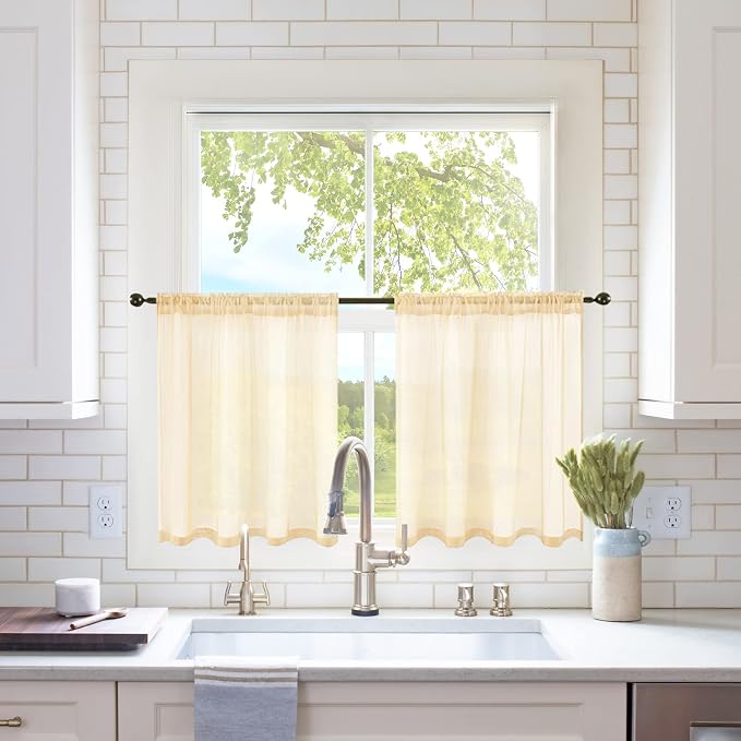 MIULEE 2 Panels Half Window Sheer Curtains 29 by 24 Inch Cream Beige | Rod by MIULEE