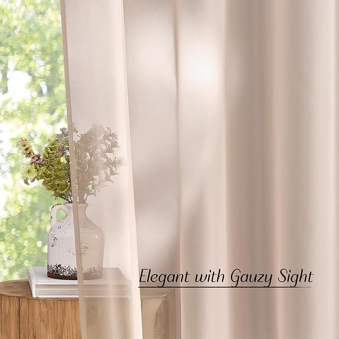 NICETOWN Taupe Sheer Curtains 90 inches Long, Grommet Airy & Elegant Light Filtering Soft Sheer Lightweight Window Treatment for Bedroom/Living Room, W54 x L90, 2 Panels
