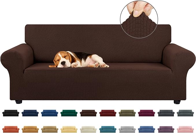 Stretch Couch Covers for Sofa, 3 Cushion Couch Slipcover, Chocolate | 1-Piece by KEKUOU