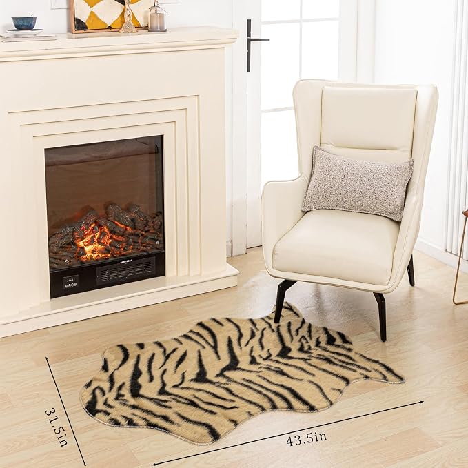 Tiger Print Rug, Faux Cowhide Area Rug Animal Printed Carpet Skin Fur Luxury - Image 3