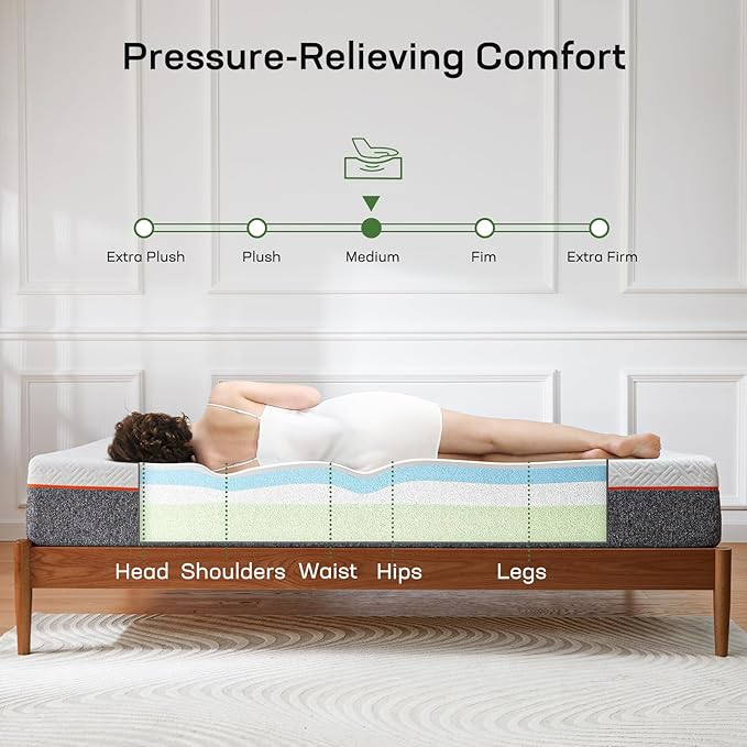 Marsail 6 Inch Queen Size Mattress, Cooling Gel Memory Foam, Fiberglass Free Breathable Cooling Bed Twin Mattress, Medium-Firm in A Box