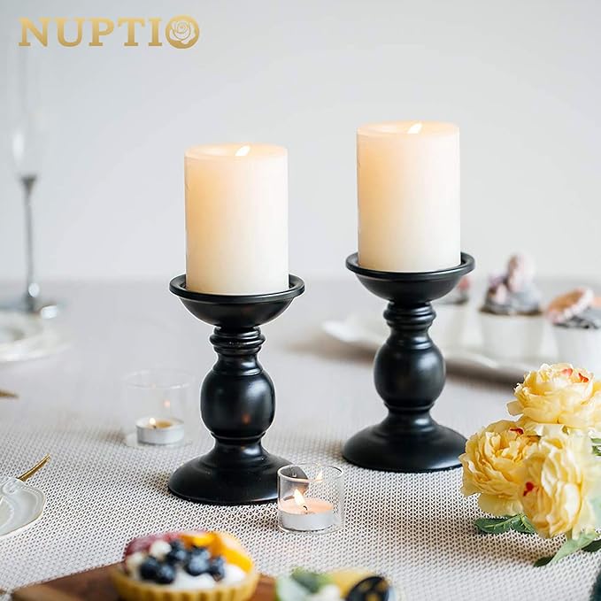 2 Pcs Black Pillar Candle Holders, Most Ideal for 3" Pillar Candles, Gifts for Wedding, Party, Home, Spa, Reiki, Votive Candle (2 x S)