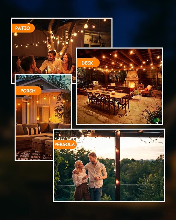 Svater Outdoor String Lights 150 FT, Patio Light with 78 Shatterproof LED Bulbs, Outside Plastic Hanging G40 Globe Lights for Cafe Market Bistro Backyard, Dimmable Warm White 2700K
