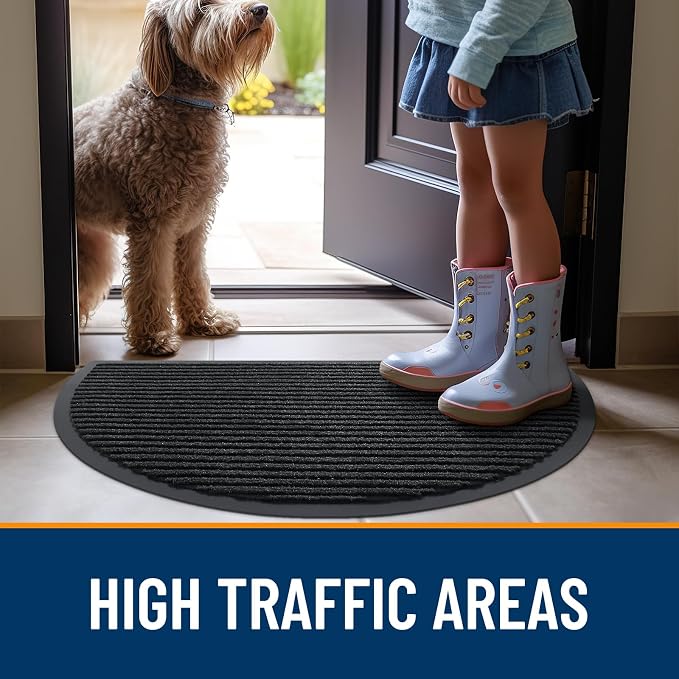 OLANLY Half Circle Front Door Mat 47x23, Waterproof Heavy-Duty Doormat | Black - Image 7