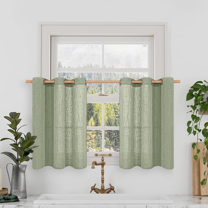 Semi Sheer Linen Curtains 36 Inch Length, Light Filtering Panels Bronze Grommet by LAMIT