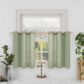 Short Linen Window Curtains 30 inches Long 2 Panels, Sage Green Semi Sheer by LAMIT