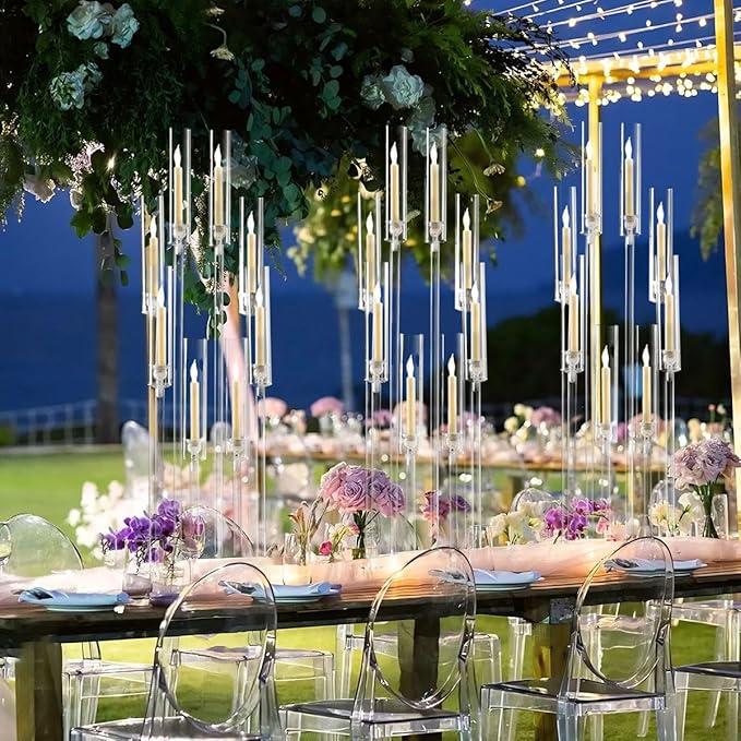 16PCS 8 Arm Arcylic Candelabra Centerpieces for Tables,Clear Candlestick Holders Decor Wedding Centerpiece with Shade for Anniversary Party Brithday candelabros para centros de mesa