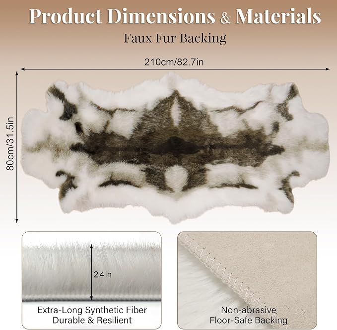 Reindeer Pattern Faux Fur Area Rug, 6.7'x2.3' Plush Machine Washable Runner - Image 2