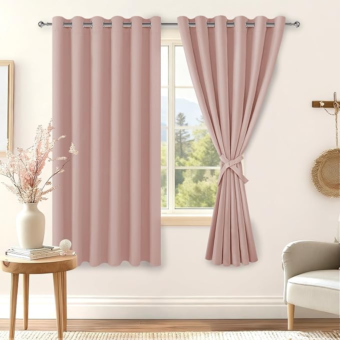 Grommet Blackout Curtains for Bedroom 70 x 63 Inches Blush 2 Panels | Thermal by Hiasan