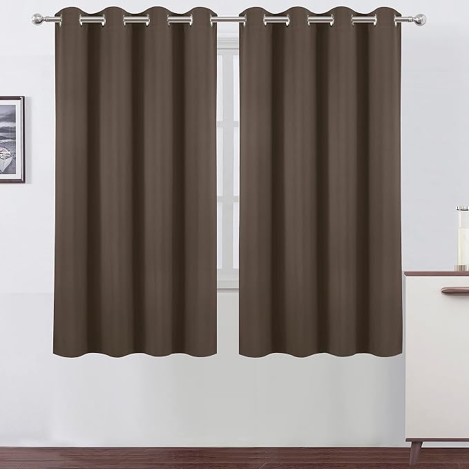 Chocolate Brown Blackout Curtains 52 x 63 Inch Length/Set of 2 Curtain by Lemomo