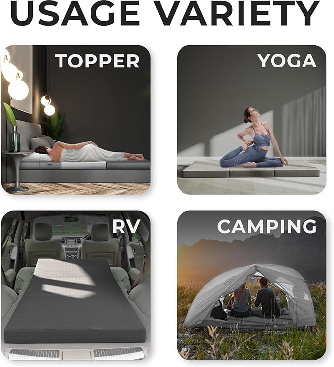 Cozzzi Foldable Mattress Queen Size for Floor and Traveling with Removable Cover - Lightweight and Portable Folding Mattress for Adults & Kids - Compact and Easy to Storage (75in x 58in x 4in)