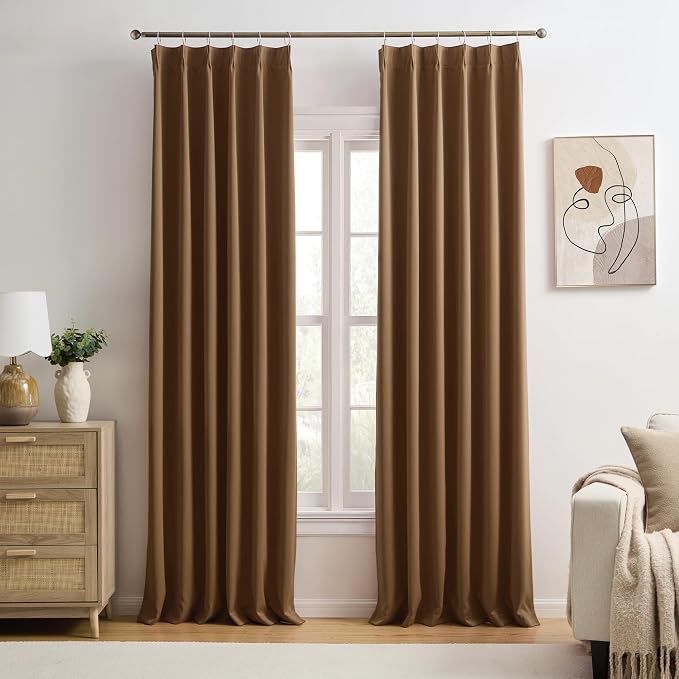 Cappuccino Brown Mocha Curtains 40x96 Inches Long 2 Panels Set, Pinch Pleated by KEQIAOSUOCAI