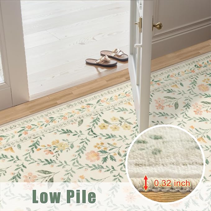 PLHXFR 2x3 Small Entryway Rug: Floral Washable Indoor Carpet Beige Multi | - Image 8