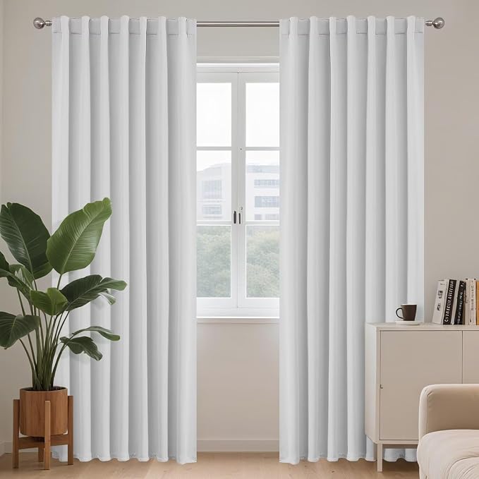 Joydeco 108 Inch 60% Blackout White Curtains 2 Panels, Elegant Soft Sheer by JOYDECO