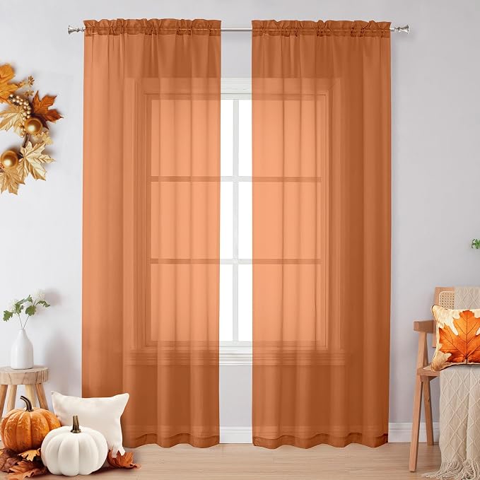 Orange Sheer Curtains 72 Inches Long 2 Panels by OVZME